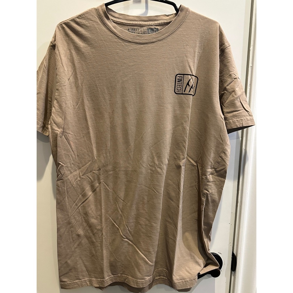 Fintech Mens Wanted Bass Fish Graphic T-Shirt Tan Large Short Sleeve Fishing Tee